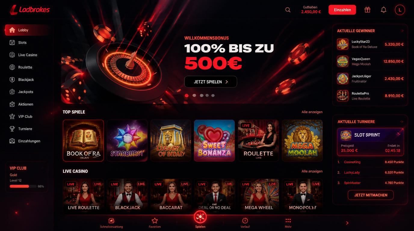 Lebendige App-Oberfläche mit Spielautomaten, dynamischen Übergängen, farbenfrohe Animationen