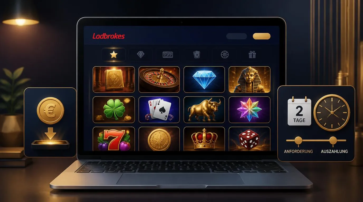 Casino-Oberfläche mit Einzahlungs- und Auszahlungsbereich neben einer Auswahl digitaler Spiele